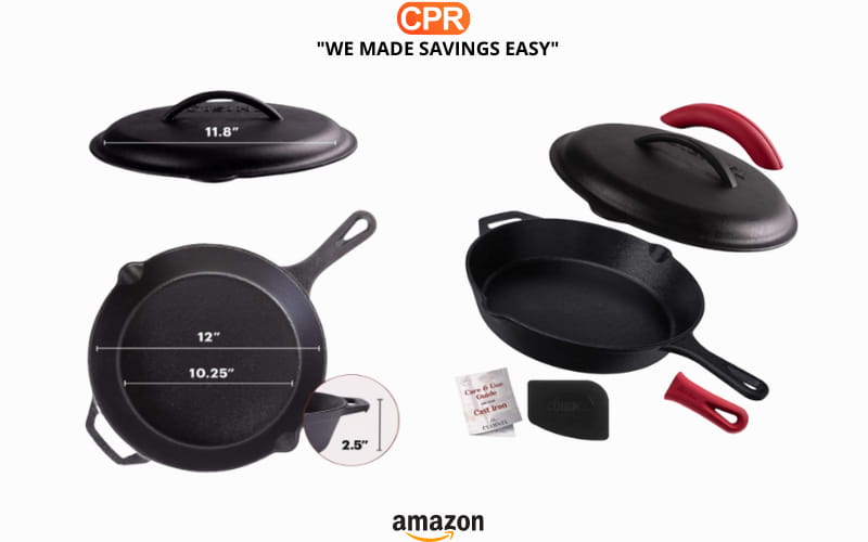 Cuisinel Cast Iron Skillet with Lid Pre-Seasoned